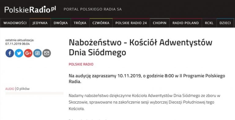 Nabożeństwo adwentystyczne w Polskim Radiu